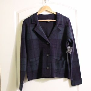 NWT Tahari Green & Blue Plaid Cardigan